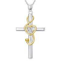 wholesale Music Note Necklace 925 Sterling Silver Cross Treble Clef Pendant Necklace Music Jewelry For Women Christmas Gifts -color_name:3-Yellow Gold Plated