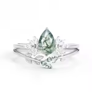 C Moss Agate Moissanite Ring