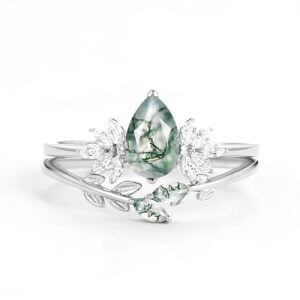 C Moss Agate Moissanite Ring