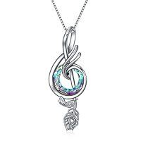 wholesale TOUPOP Music Gifts Sterling Silver Phoenix Music Pendant Necklace With Circle Crystal Musical Notes Jewelry Gifts For Women Girls Student Teacher Birthday Christmas Mothers Day -style_name:Music Necklace-2