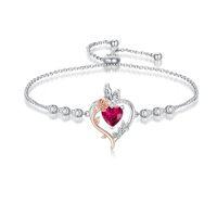 wholesale TOUPOP Rose Heart Birthstone Bracelet 925 Sterling Silver Butterfly Heart Bracelet Love Birthstone Jewelry Anniversary Birthday Christmas Gifts For Women Girlfriend Wife Her -color_name:07-July-Ruby