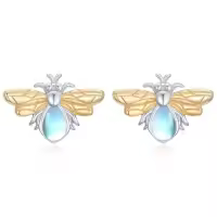 TOUPOP Sterling Silver Crystal Dolphin Butterfly Sea Turtle Frog Axolotl Stud Earrings-style_name:Bee Earrings