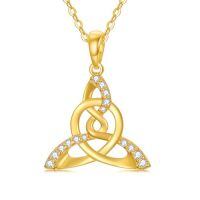 TOUPOP 14k Solid Gold Celtic Knot Necklace, Irish Amulet Pendant Gift-style_name:C-Celtic Knot Triangle