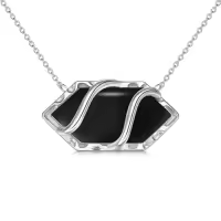 TOUPOP 925 Sterling Silver Hexagon Gemstone Pendant Necklace Fine Jewelry Gifts-color_name:Black Onyx