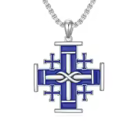 TOUPOP 925 Sterling Silver Cross Pendant Necklace For Men Gifts-style_name:K Jerusalem cross Blue