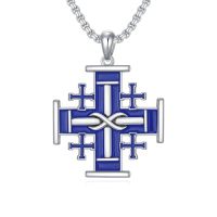 wholesale Cross Necklace 925 Sterling Silver Cross Pendant Christmas Fathers Day Birthday Gifts For Men Gifts For Father Gifts For Dad Brother Husband Son -style_name:K Jerusalem cross Blue