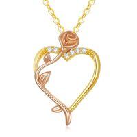 TOUPOP 14K Gold & Stone Flower Heart Pendant Necklace for Women-style_name:Rose Flower Heart Necklace-E