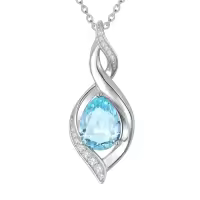 TOUPOP 925 Sterling Silver Teardrop Birthstone Necklace Infinity Love Jewelry Gift-color_name:03-March-Aquamarine