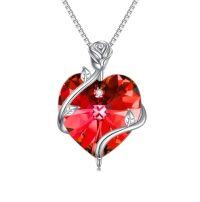 wholesale TOUPOP Heart Birthstone Necklace For Women 925 Sterling Silver Rose Flower Pendant Necklaces Heart Crystal Jewelry Birthday Christmas Gifts Women Girlfriend Wife Mom -color_name:07-July