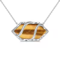 TOUPOP 925 Sterling Silver Hexagon Gemstone Pendant Necklace Fine Jewelry Gifts-color_name:Tigers Eye