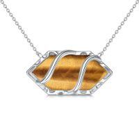 wholesale 925 Sterling Silver Necklace For Women Hexagon Gemstone Pendant Necklace Fine Jewelry Birthday Christmas Gifts For Women Her -color_name:Tigers Eye