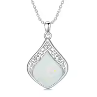 TOUPOP Sterling Silver Teardrop Gemstone Filigree Pendant Necklace-color_name:B-Opal