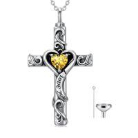wholesale TOUPOP Cross Urn Necklaces For Ashes Birthstone Cremation Jewelry 925 Sterling Silver Cross Memorial Keepsake Jewelry For Women (with Funnel Filler) -color_name:11-November-Citrine