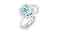 TOUPOP Sterling Silver Aquamarine Moissanite Wedding Engagement Ring-style_name:F Aquamarine Moissanite Ring