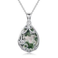 wholesale Teardrop Necklace 925 Sterling Silver Filigree Gemstone Pendant Necklace Fine Jewelry Birthday Christmas Gifts For Women Her Mom -color_name:Moss Agate