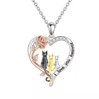 TOUPOP Sterling Silver Cute Animal Necklace Women's Jewelry Birthday Christmas Gift-style_name:Three Cats