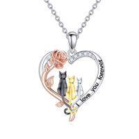 wholesale TOUPOP Christmas Gifts Cute Animal Necklace For Women 925 Sterling Silver Animal Jewelry Brithday Christmas Gift -style_name:Three Cats