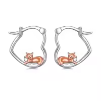 TOUPOP Sterling Silver Animal Heart Hoop Earrings Panda Bunny Fox Black Cat Corgi-style_name:03-Fox