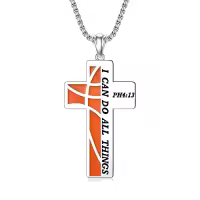 TOUPOP Sterling Silver Stone Sport Cross Pendant Necklace I Can Do All Things-style_name:Basketball