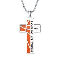 wholesale Basketball/baseball/soccer Necklace S925 Sterling Silver Sport Cross Necklace Basketball/baseball/soccer Pendant Necklace Bible Verse I Can Do All Things Sport Jewelry For Men Son Father Christmas Birthday -style_name:Basketball