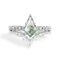 TOUPOP Sterling Silver Moissanite Moss Agate Wedding Ring Set For Women-style_name:C Moss Agate Moissanite Ring
