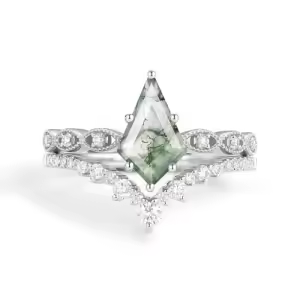 C Moss Agate Moissanite Ring