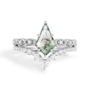 C Moss Agate Moissanite Ring