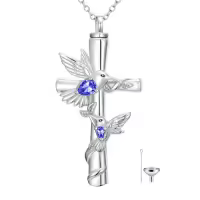 TOUPOP White Gold Plated S925 Sterling Silver Citrine Memorial Urn Necklace-color_name:Hummingbird Cross Urn-Sept