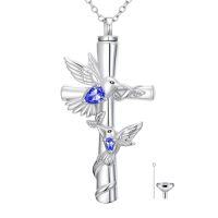 wholesale Hummingbird Cross Urn Necklaces For Ashes Women White Gold Plated S925 Sterling Silver Funnel Filler Memorial Cremation Jewelry With Citrine November Birthstone Xmas Gifts Ideas Sympathy Gifts For Women Loss Of Loved One -color_name:Hummingbird Cross Urn-Sept