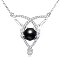 TOUPOP Sterling Silver Black Freshwater Pearl Celtic Knot Pendant Necklace-style_name:Celtic 2