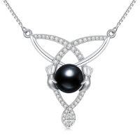 wholesale Black Pearl Celtic Necklace Sterling Silver Black Freshwater Pearl Celtic Knot Pendant Necklace Anniversary Jewelry Christmas Birthday Gifts For Women Mom Wife Her -style_name:Celtic 2