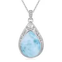 TOUPOP Sterling Silver Gemstone Teardrop Filigree Pendant Necklace-style_name:Larimar