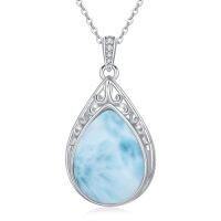 wholesale Teardrop Necklace 925 Sterling Silver Filigree Gemstone Pendant Necklace Fine Jewelry Birthday Christmas Gifts For Women Her Mom -style_name:Larimar