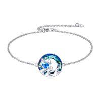wholesale TOUPOP Sea Turtle/mermaid/dolphin/shell/starfish/conch/seahorse Bracelet For Women Sterling Silver Ocean Bracelet With Crystal Ocean Beach Charm Jewelry Birthday Christmas Gifts -style_name:Style 1-Sea Turtle-Blue Crystal-Ocean Waves