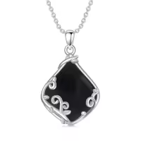 TOUPOP Sterling Silver Teardrop Gemstone Filigree Pendant Necklace-color_name:A-Black Onyx