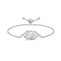 TOUPOP Sterling Silver Hexagon Gemstone Link Bracelet Fine Jewelry Gift-color_name:Opal