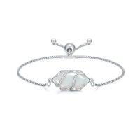 wholesale Bracelet For Women 925 Sterling Silver Hexagon Gemstone Link Bracelet Fine Jewelry Birthday Christmas Gifts For Women Her -color_name:Opal