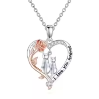 TOUPOP Sterling Silver Cute Animal Necklace Women's Jewelry Birthday Christmas Gift-style_name:Two Cats