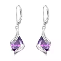 TOUPOP Sterling Silver Birthstone Teardrop Dangle Earrings Fine Jewelry Gifts-color_name:02-February-Amethyst