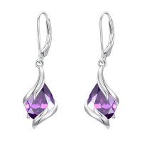 wholesale Birthstone Earrings For Women 925 Sterling Silver Teardrop Dangle Earrings Fine Jewelry Birthday Christmas Gifts For Women Her Wife Girlfriend -color_name:02-February-Amethyst