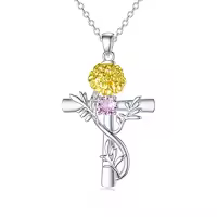 TOUPOP Sterling Silver Birthstone Birth Flower Cross Necklace-style_name:10-October-Marigold
