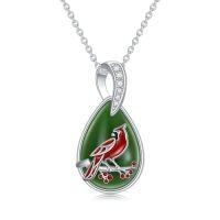 wholesale Green Jade Necklace Sterling Silver Teardrop Hummingbird/dragonfly/butterfly/bee/cat/cardinal/owl/fox/sloth Natural Jade Jewelry Birthday Christmas Gifts Women Mom Wife -style_name:Cardinal-White Gold