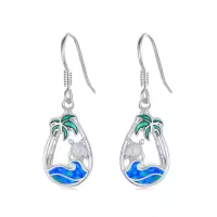 TOUPOP Sterling Silver Blue Opal Ocean Wave Teardrop Earrings-style_name:Sea Turtle
