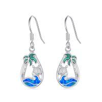wholesale Palm Tree/sea Turtle/dolphin/flamingo Earrings 925 Sterling Silver Teardrop Ocean Earrings Blue Opal Wave Jewelry Summer Christmas Gifts For Women Her -style_name:Sea Turtle