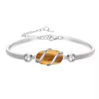 TOUPOP 925 Sterling Silver Gemstone Bracelet Bangle for Women-color_name:A-Tiger Eye Stone
