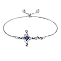 TOUPOP 925 Sterling Silver Birthstone Cross Heart Bracelet For Women-color_name:09-September-Sapphire