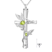 TOUPOP White Gold Plated S925 Sterling Silver Citrine Memorial Urn Necklace-color_name:Hummingbird Cross Urn-Aug