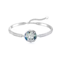 TOUPOP Sterling Silver Blue Crystal Tree Of Life Bracelet For Women-style_name:Tree of Life Initial B