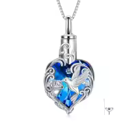 TOUPOP Sterling Silver Crystal Moon Star Dolphin Hummingbird Heart Urn Necklace-style_name:2-Hummingbird
