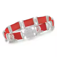 TOUPOP 18K Gold Plated Sterling Silver Jade Bangle Bracelet-style_name:B3-Red Jade-White Gold,size_name:7.5